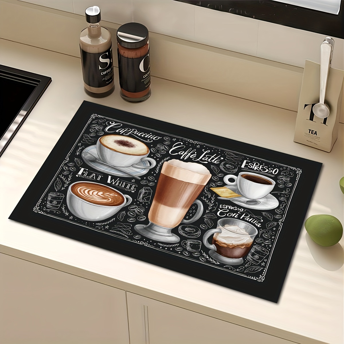 Retro Coffee Patterns Pads Rubber Absorbent Dishwashing Mats - Temu