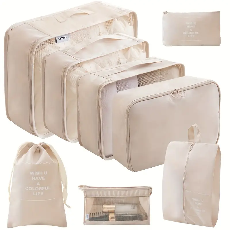 8pcs Travel Packing Cubes Set, Suitcase Clothes Storage Bag, Portable Underwear Organizer Bag Shoes Bag Toiletry Bag Unisex Bag For Daily Use