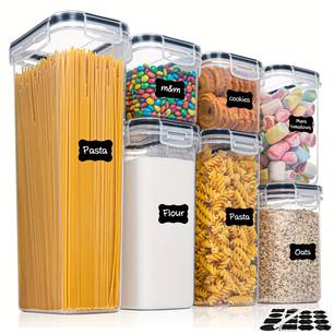 3/4/7pcs Plastic Airtight Food Containers For Kitchen Organization With Lids, 24 Labels, 1 Marker For Cereal And Flour Storage Containers PP Material