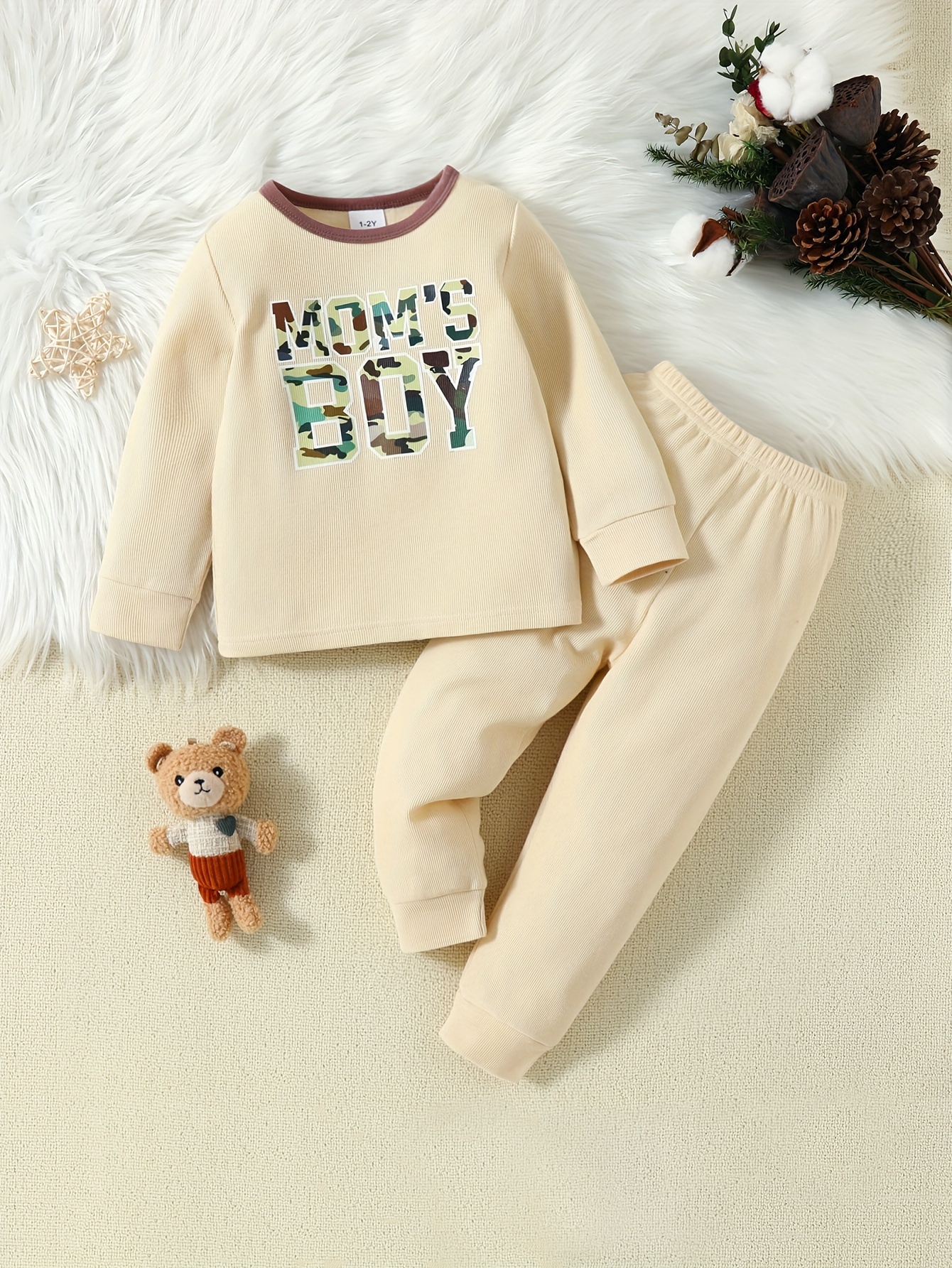 Baby's Cute Bear Print Ribbed Long Sleeve Set Bodysuit Hat - Temu