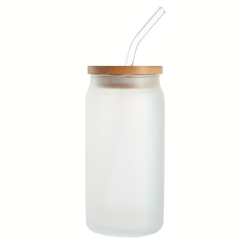 Frosted Drinking Glasses With Bamboo Lids And Glass Straws - Temu