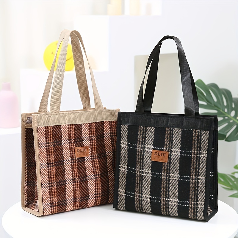 Portable Nylon Lunch Bag, Fashion Plaid Pattern Tote Bag, Women's Casual  Handbag & Shoulder Bag For School, Work, Picnic - Temu