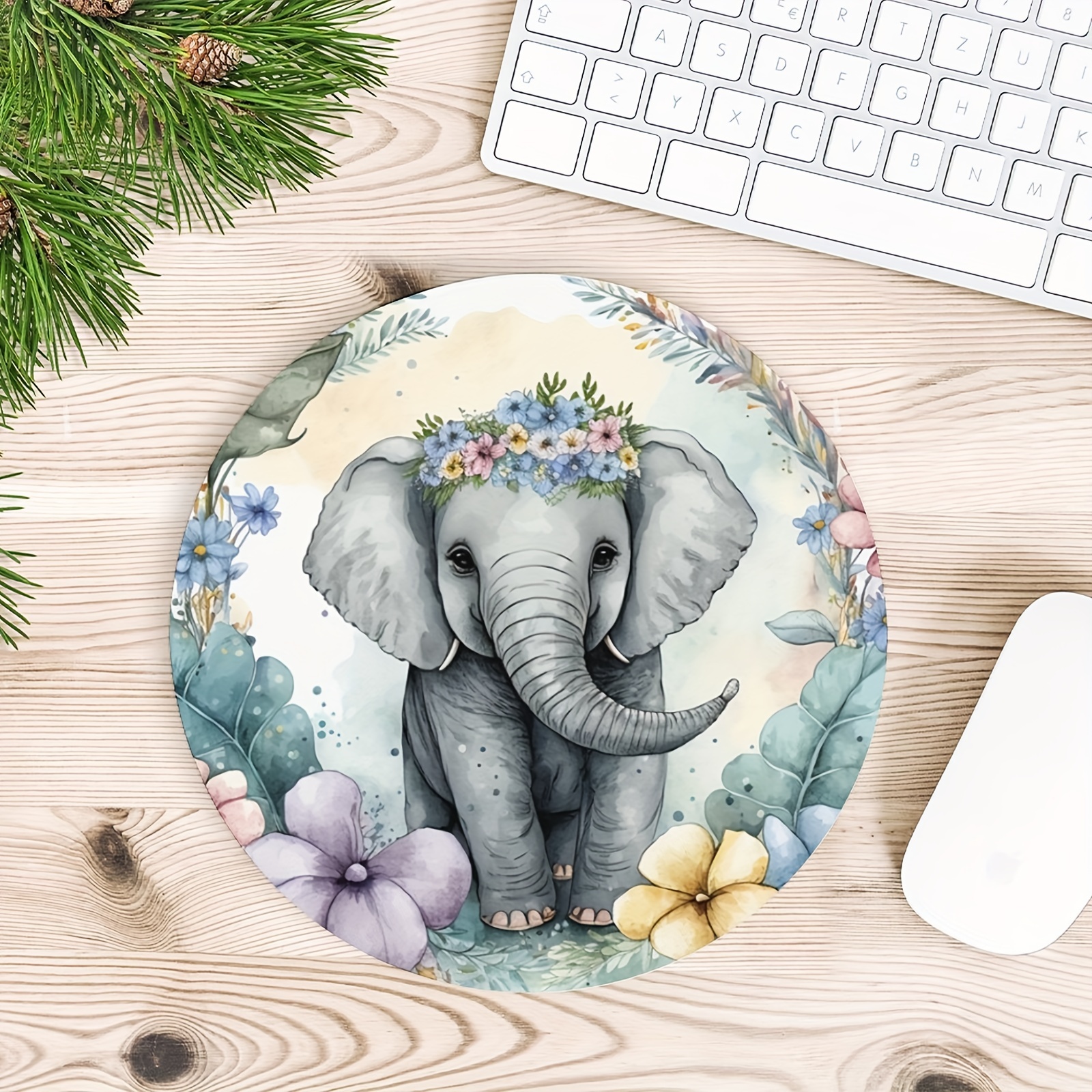 Cute Elephant Students' Round Mouse Mat, Cute Mouse Pad With Design,  Non-Slip Rubber Base Mousepad Small Size 7.87 X 7.87 X 0.1inch ( 20cm X  20cm X