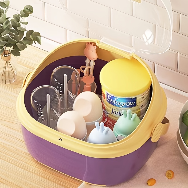 Baby Desktop Storage Box With Lid Dustproof Bottle Drain - Temu