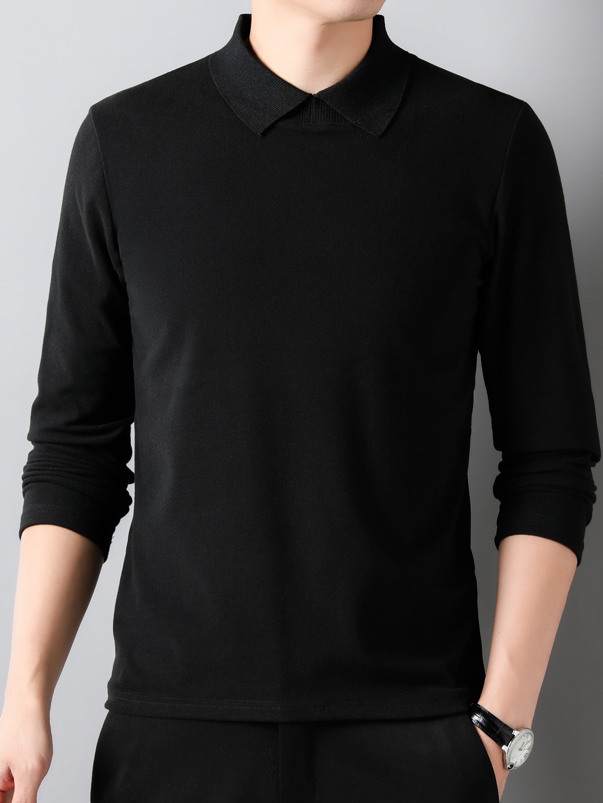 Solid Men's Stretch Comfy Long Sleeve Spring Fall Base Shirt - Temu