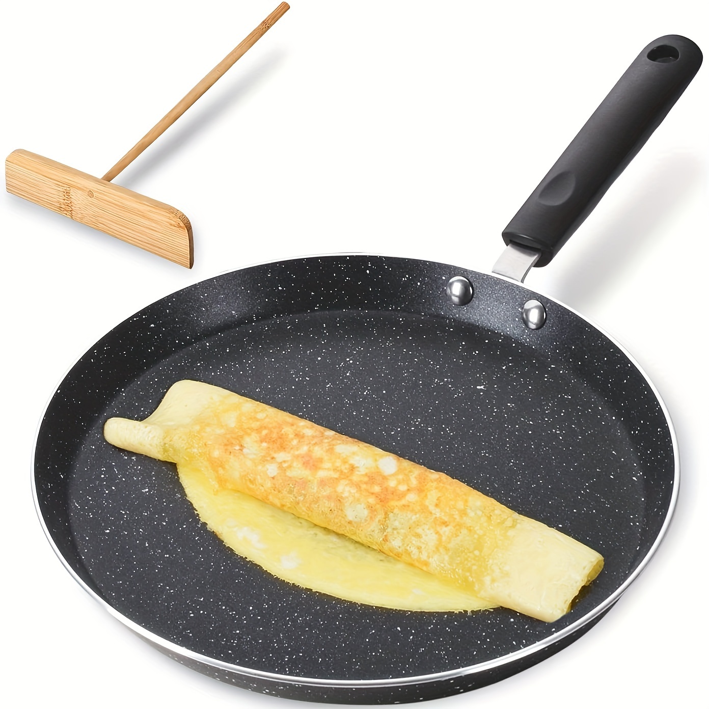 

1pc 10.5 Inch Nonstick Crepe Pan With Spreader, Granite Coating Skillet Pan For Roti Egg Omelet Tortilla Dosa, Flat Frying Pan, Induction Compatible Pfoa & Ptfes Free