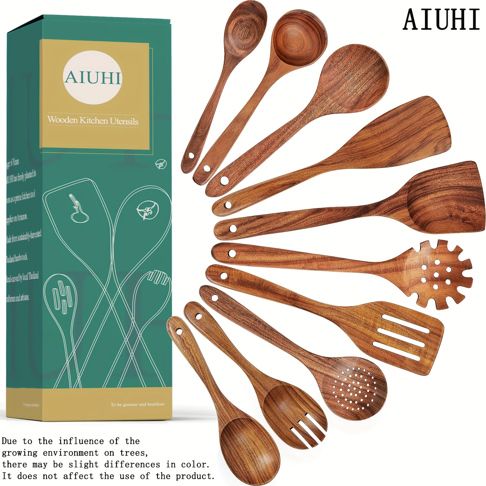 Paquete 9 Utensilios Madera Cocinar Juego Utensilios Madera - Temu