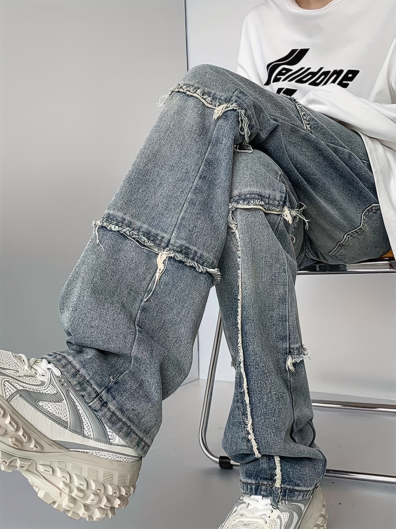 Loose Fit Straight Leg Jeans Casual Street Style Denim Pants - Temu