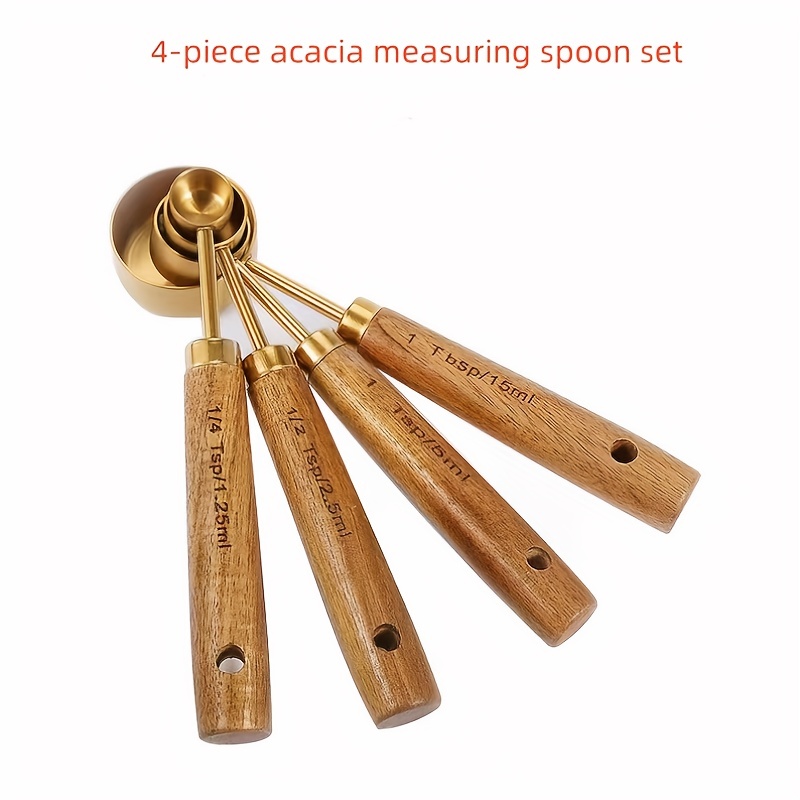 Acacia Wood and Gold Measuring Spoons, Set of 4 + Reviews