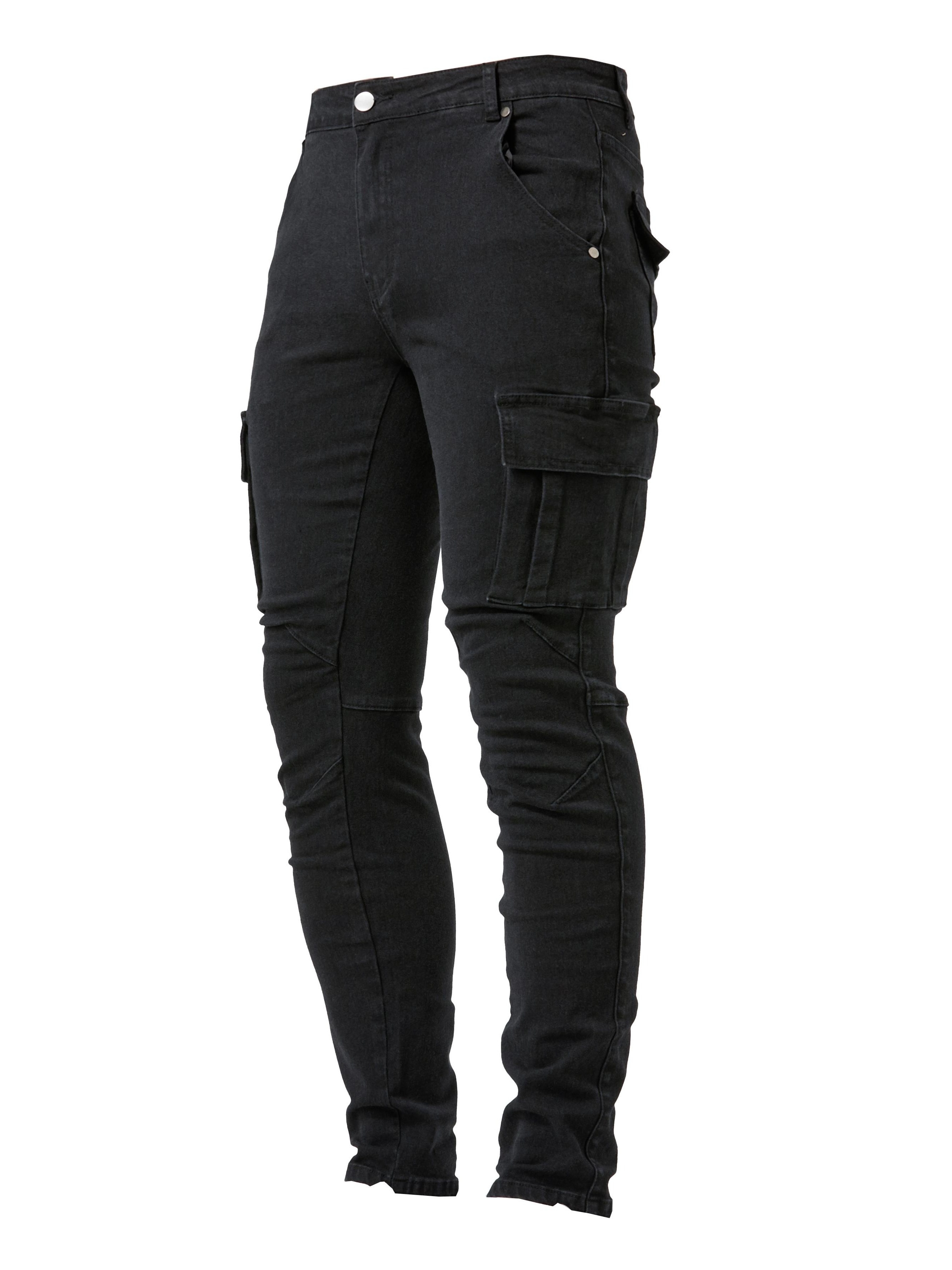 Contrast Stitches Side Patch Pocket Black Cargo Pants Solid - Temu