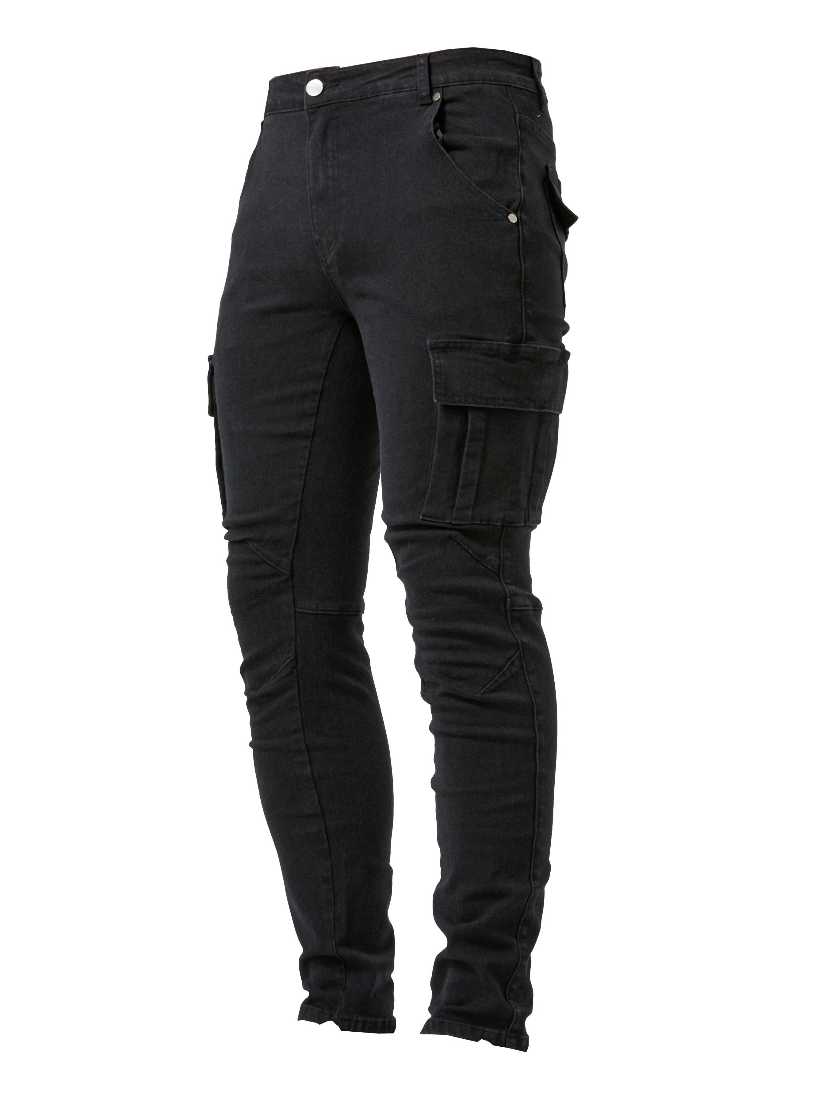 Men's Casual Skinny Harem Jeans, Chic Street Style Stretch Multi Pocket  Biker Jeans