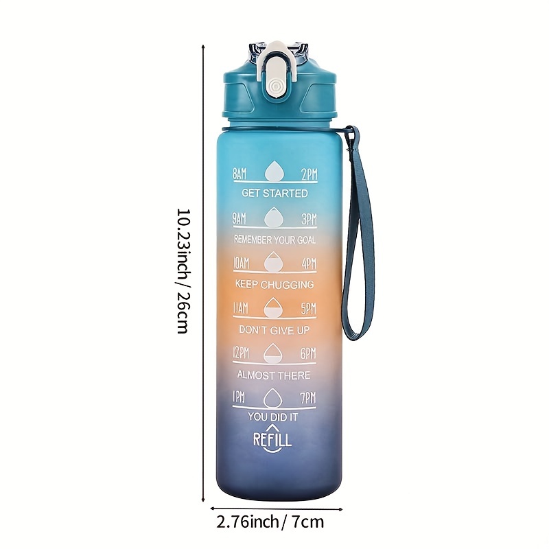 Gradient Color Water Bottle With Time Marker And Straw For - Temu