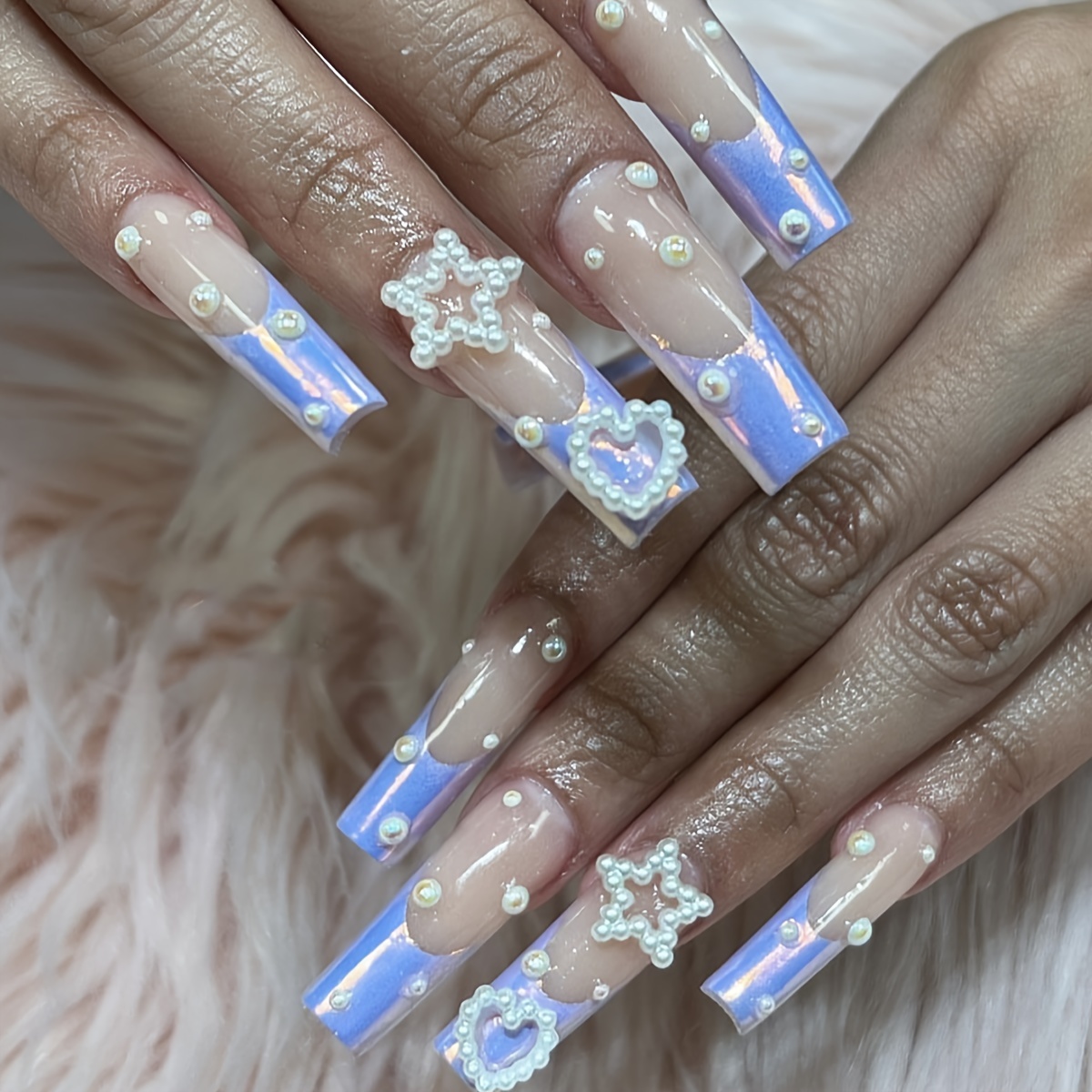 Glossy White French Tip Press On Nails With Exquisite Pearl - Temu