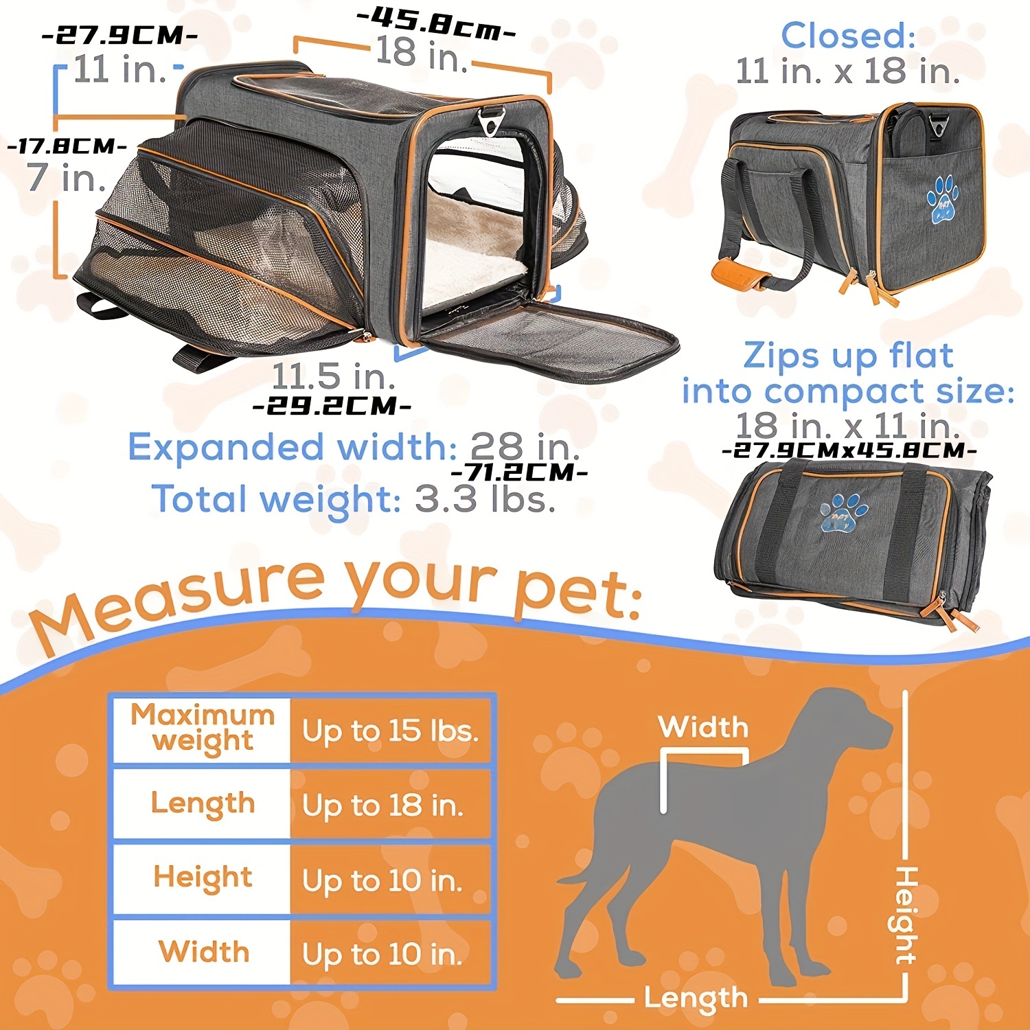 TSA Approved Pet Carrier, Dog Bags for Traveling Carrier, Soft Sided with  Expandable Bed Function, Zipper Pockets, Double Mesh for Small Dogs, Small