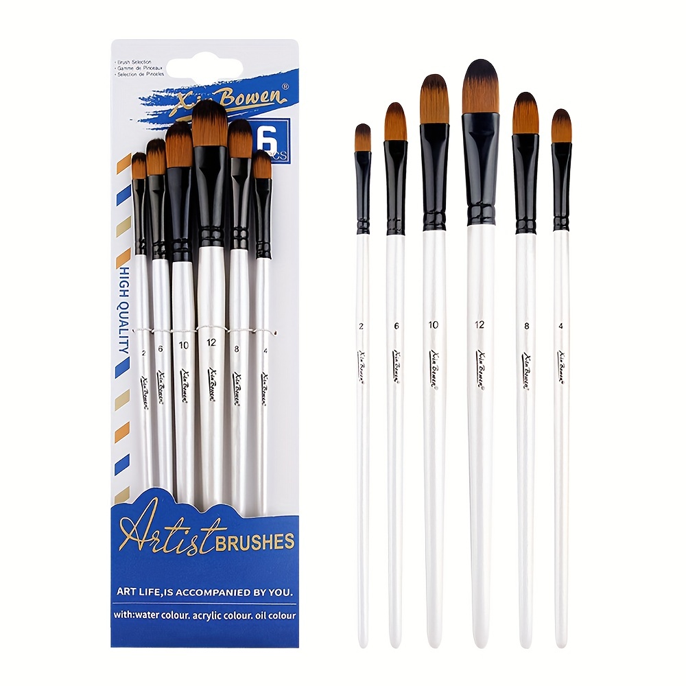 Professional Oil Paint Brushes (6-pcs Set) Filbert Brushes - Long-Lasting