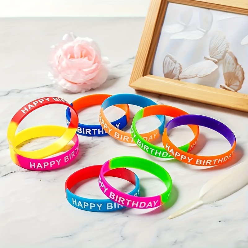 

8/16/24/48pcs Colorful Silicone Wristbands For Birthday Party Supplies, Interesting Birthday Present, Happy Birthday Rubber Bracelets Easter Gift Easter Gift