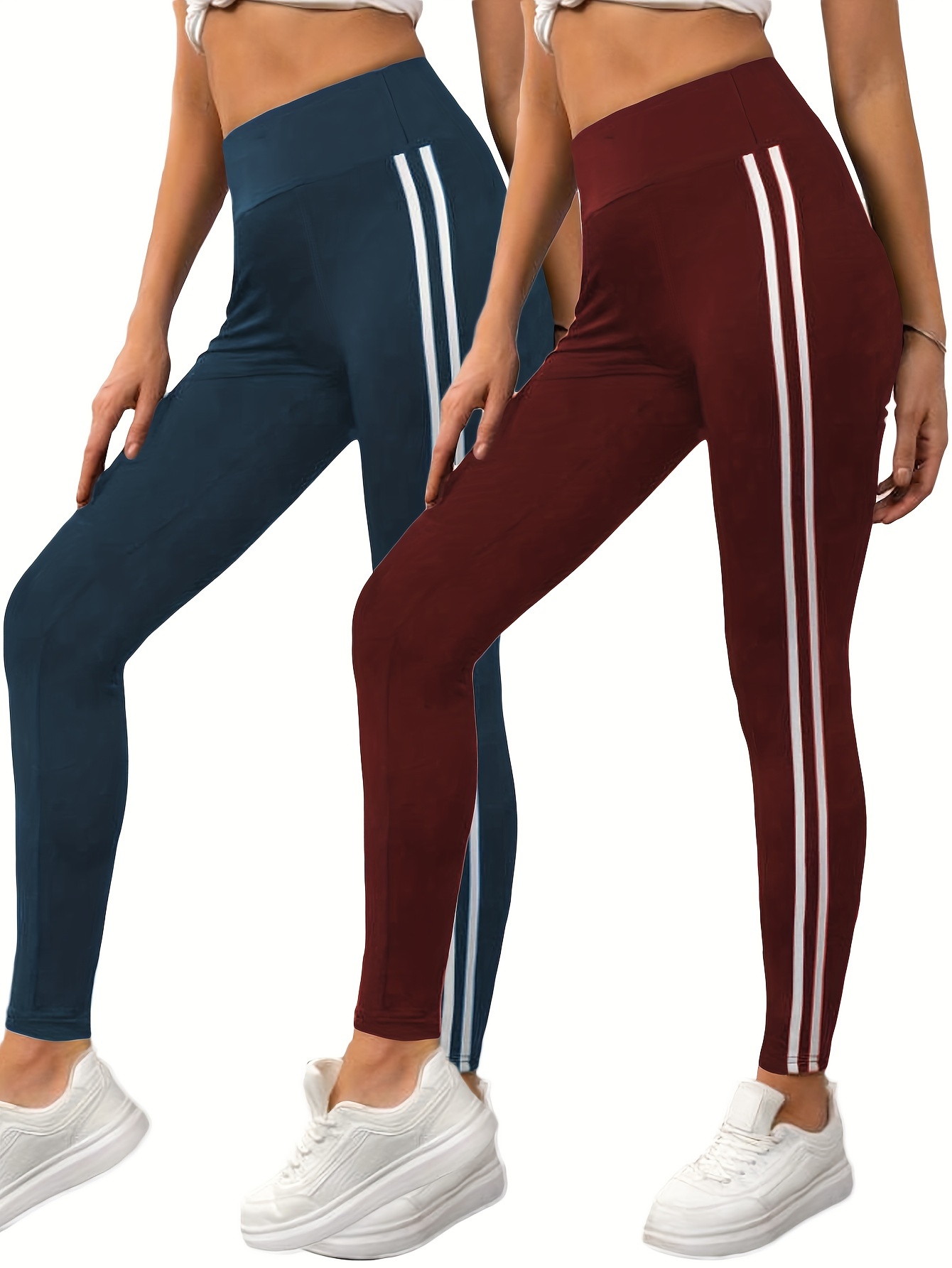High Waist Fitness Cropp Yoga Pants Side White Stripes Slim - Temu