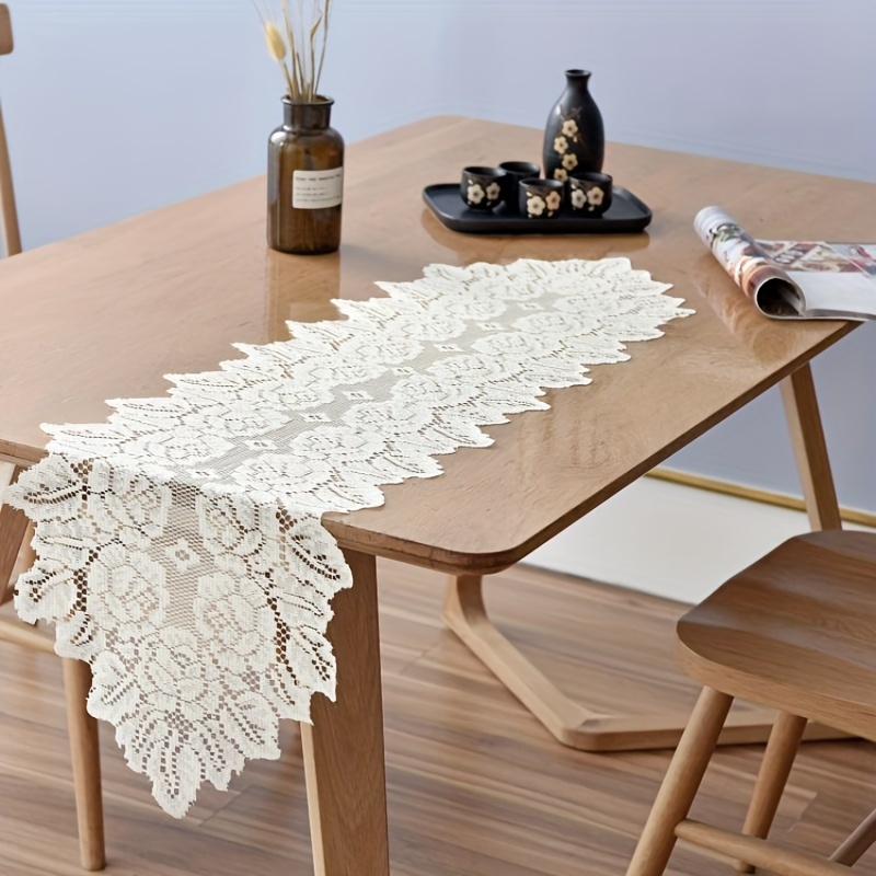 Camino de mesa blanco de 1 pieza, camino de mesa de cocina con Panel de  encaje de guipur de poliéster moderno para el hogar, Mode de Mujer