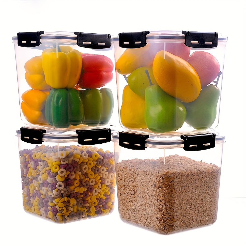 4pcs Airtight Food Storage Containers Cereal Container, Air Tight Snacks  Pantry Storage Bins Organizer,Pantry Space Saving Canisters, Aesthetic Room  D