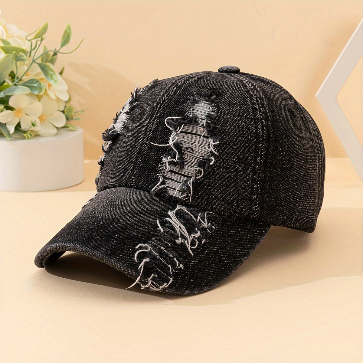 Retro Letter Distressed Denim Baseball Cap Adjustable Cotton Hat