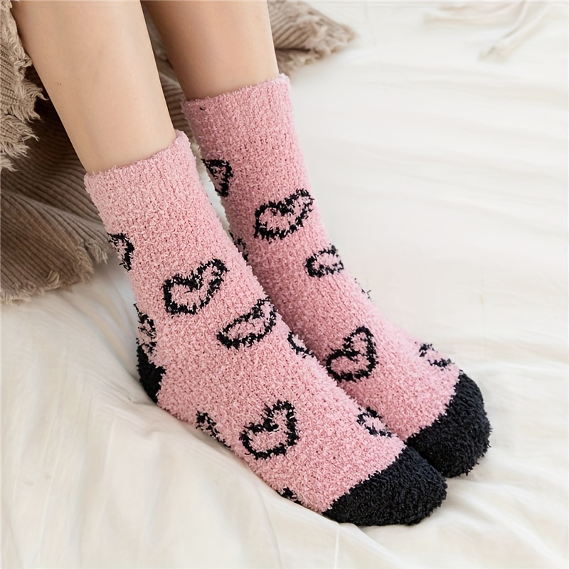 3 Pares Calcetines Peludos Patrón Corazón Mujer Lindos - Temu