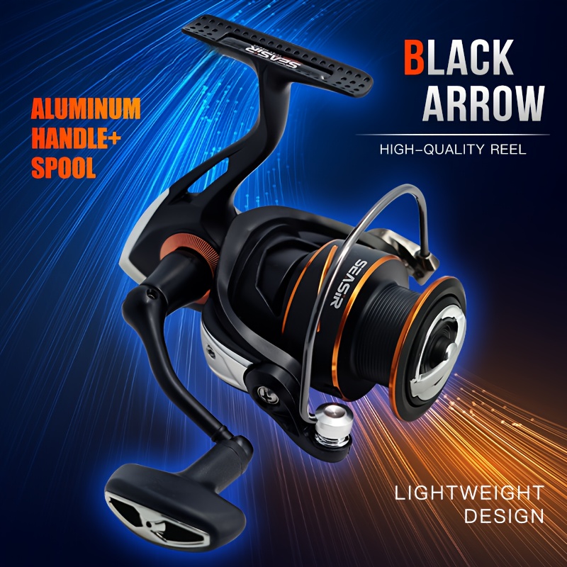 * 1pc Black Arrow Spinning Fishing Reel, 5+1BB, Metal Main Gear Smoother  Aluminum Spool, Strong Drag, Waterproof Fishing Reel