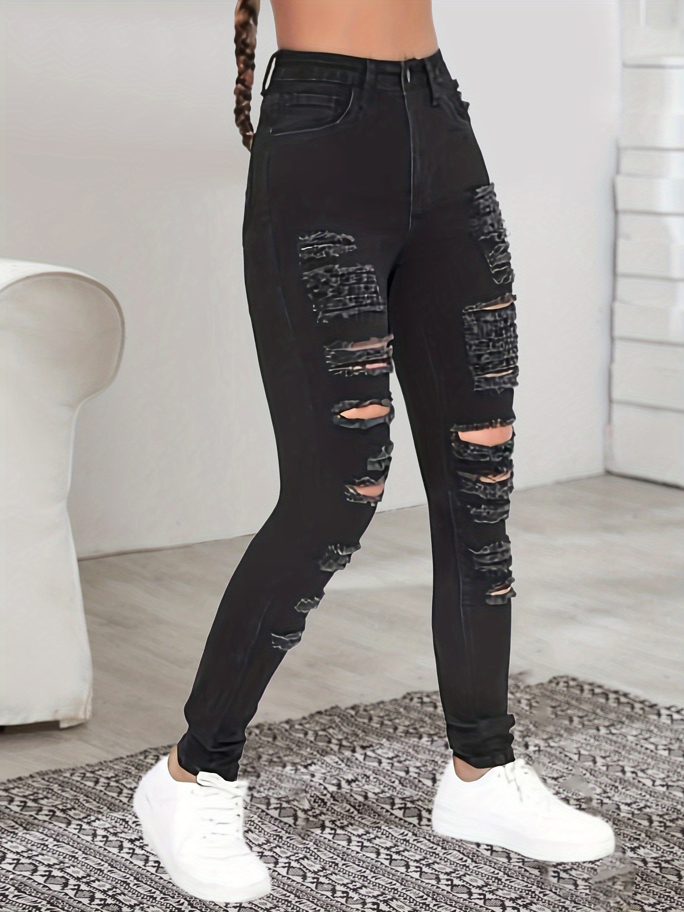 High Waisted & Skinny, Black Ripped Jeans
