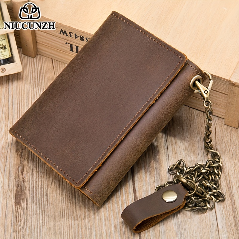 Men's Bifold Simple Wallet With Anti leech Chain Pu Leather - Temu