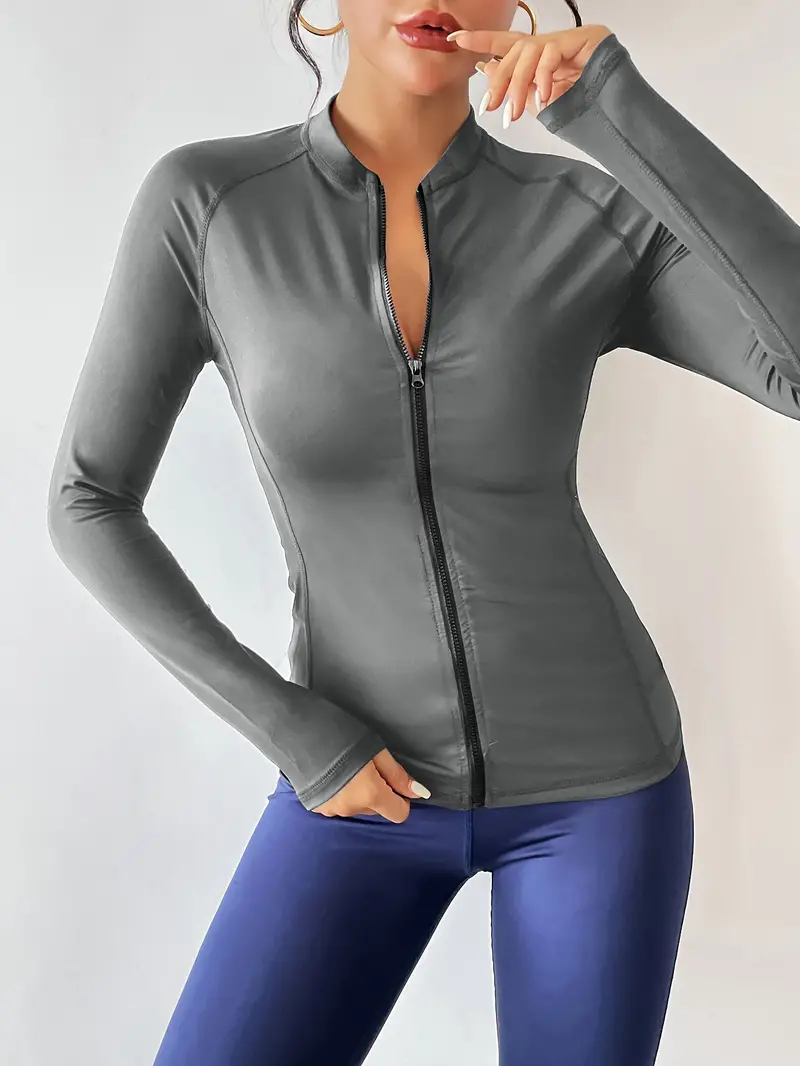 Long Sleeve Fitness Sports Jacket Zipper Slim Fit Sports Top - Temu Canada
