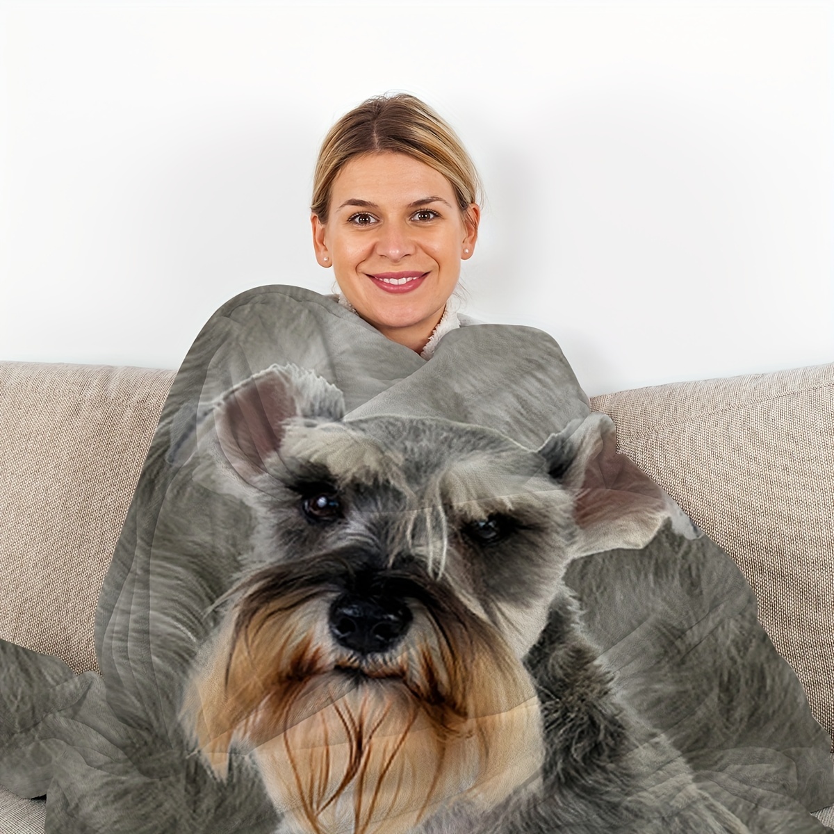 Flannel Blanket 3d Schnauzer Print Blanket Soft Warm Bed Temu