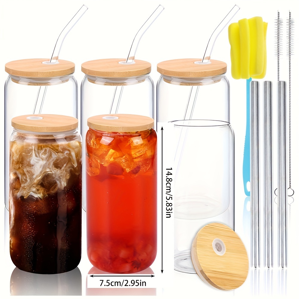 Smoothie Cup Mason Jar Drinking Glasses with Lids Bottle Straws Reusable 24  Oz