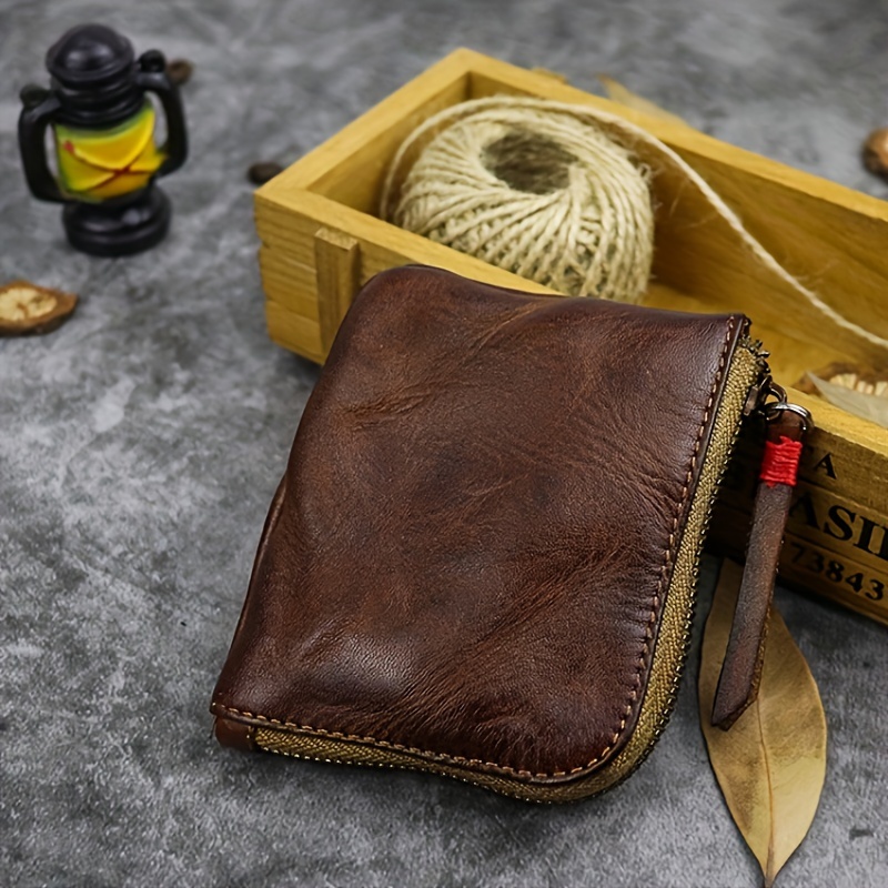 1Pc Vintage Men's Zipper Purses Coin Purse Cash Change Wallet Key