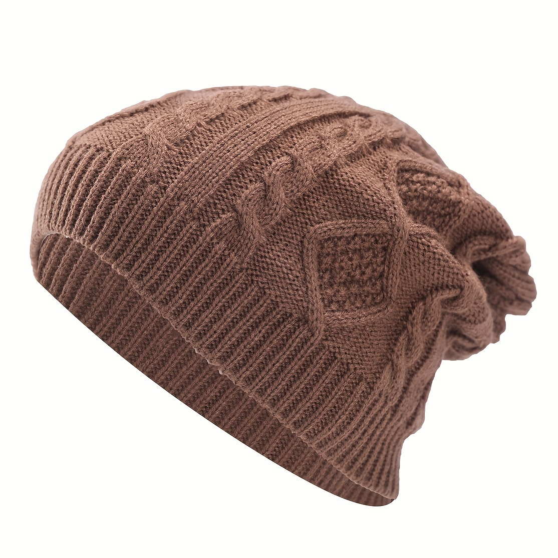 Solid Color Textured Twist Knitted Hat, Neck Cover Ear Protection