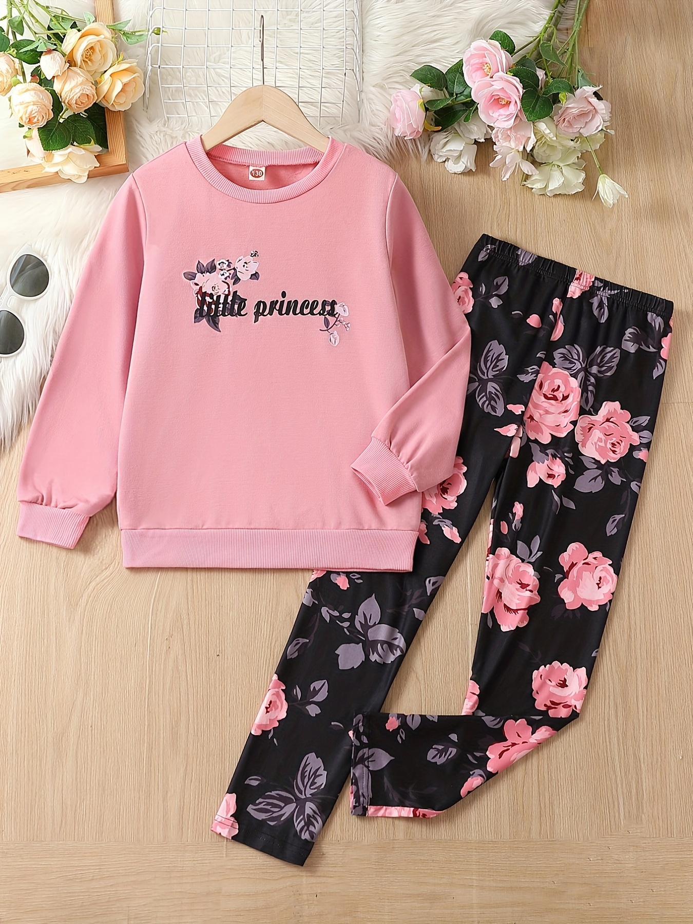 GORGEOUS!! Pink floral tee, sweatshirt, and leggings set