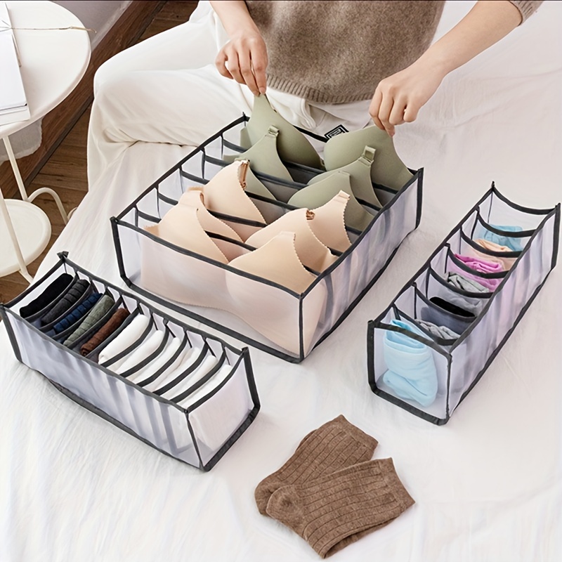 Multi-Grids Collapsible Storage Bag, 7 Layers Underwear Bra Divider,  Foldable Closet Wardrobe Organizer For Socks, Ties