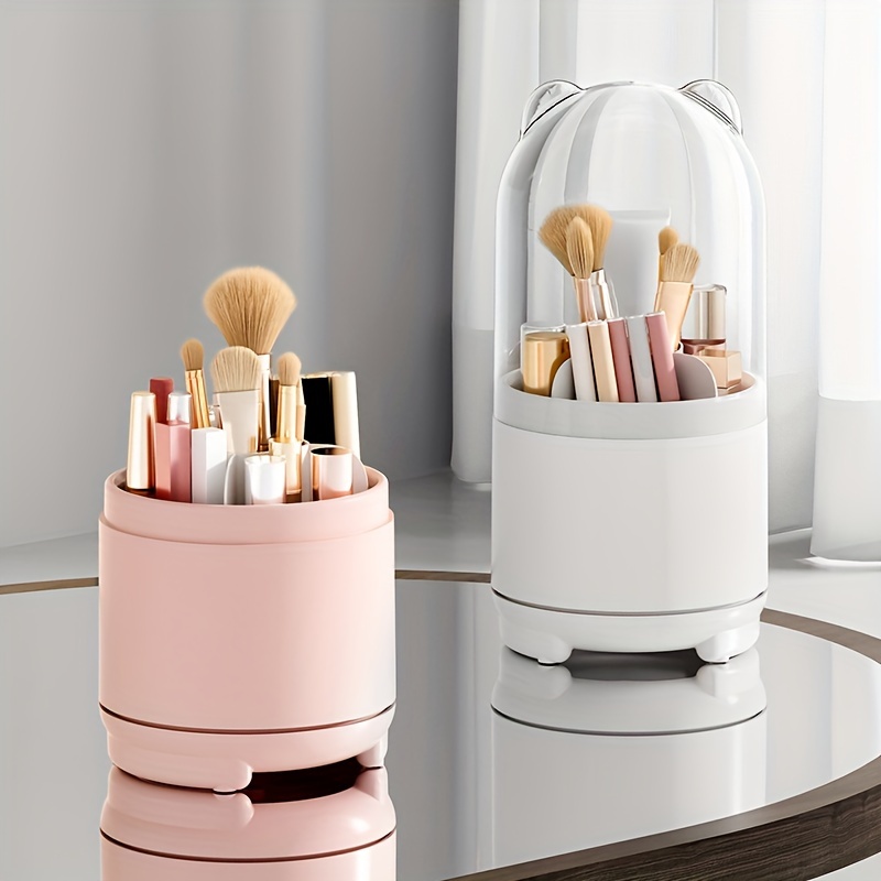 Rotating Makeup Brush Storage Bucket Cup Holder With Transparent Tube Lid  Desktop Makeup Lipstick Cosmetic Storage Box Organizer - AliExpress