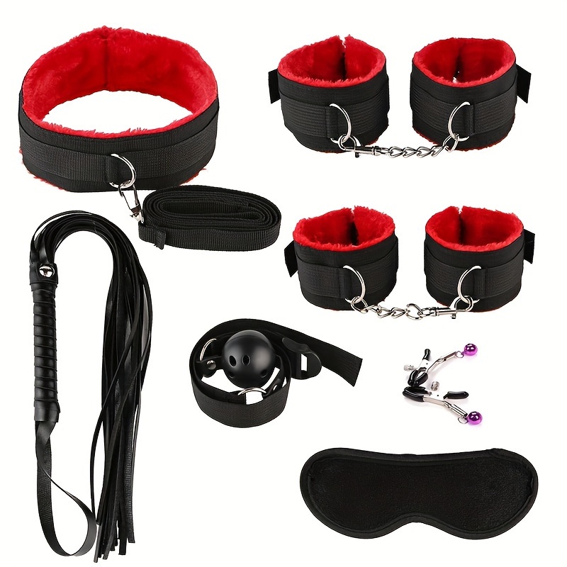 Adult Bondage Sex Toy SM Hand Cuffs Whip Rope Neck Collar Eye Mask