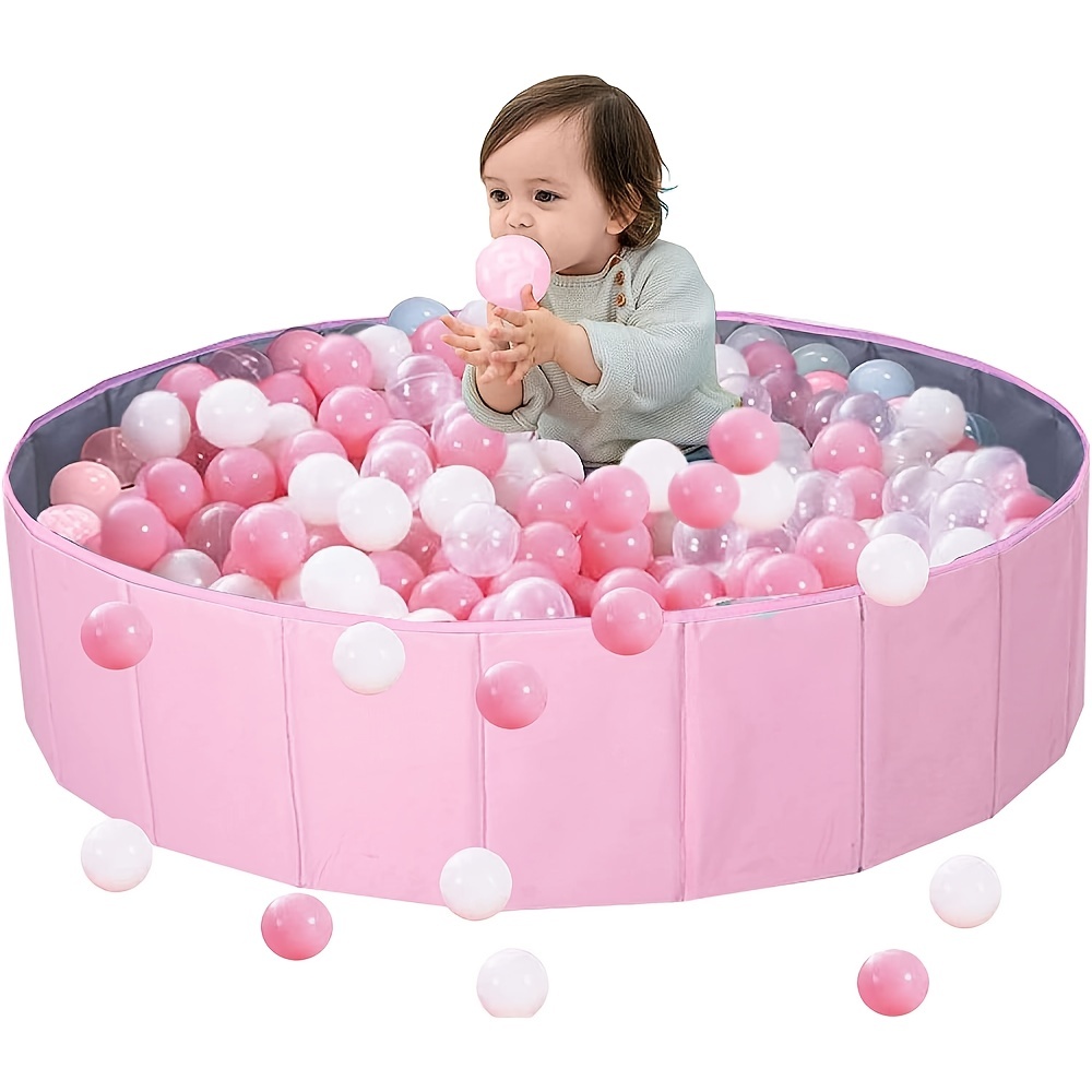 Piscina de bolas para niños pequeños – Plegable y portátil de tela grande  para niños y bebés. Océano, círculos de colores, diseños rosados.
