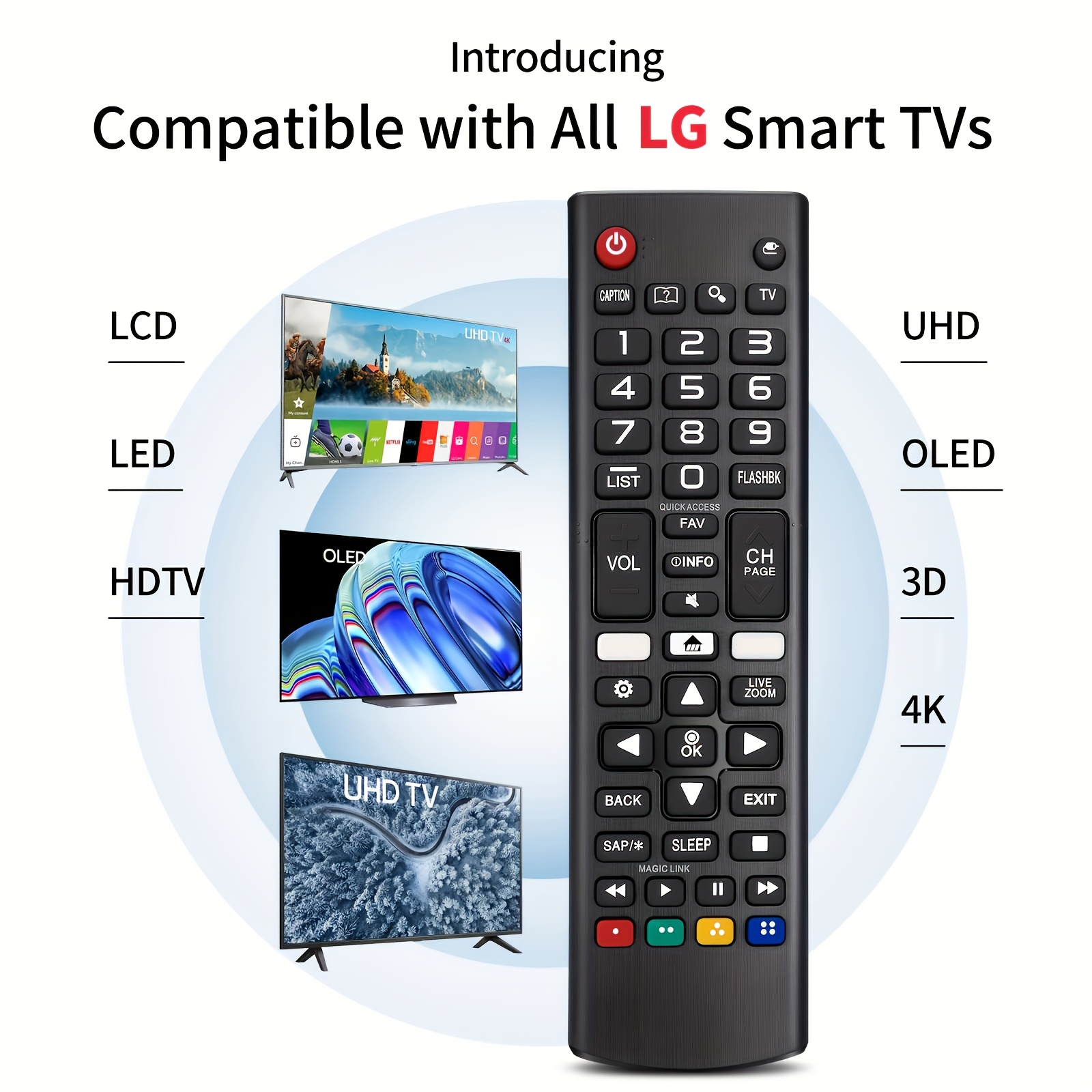 Rimous AKB75675304 AKB75095307 - Mando a distancia universal para LG TV LED  HDTV 3D 4K OLED Smart TV Reemplazo para LG + funda de cubierta (brilla en