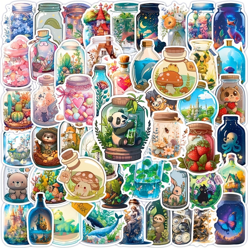 World In Bottle Cartoon Sticker Creative Bottle Sticker - Temu