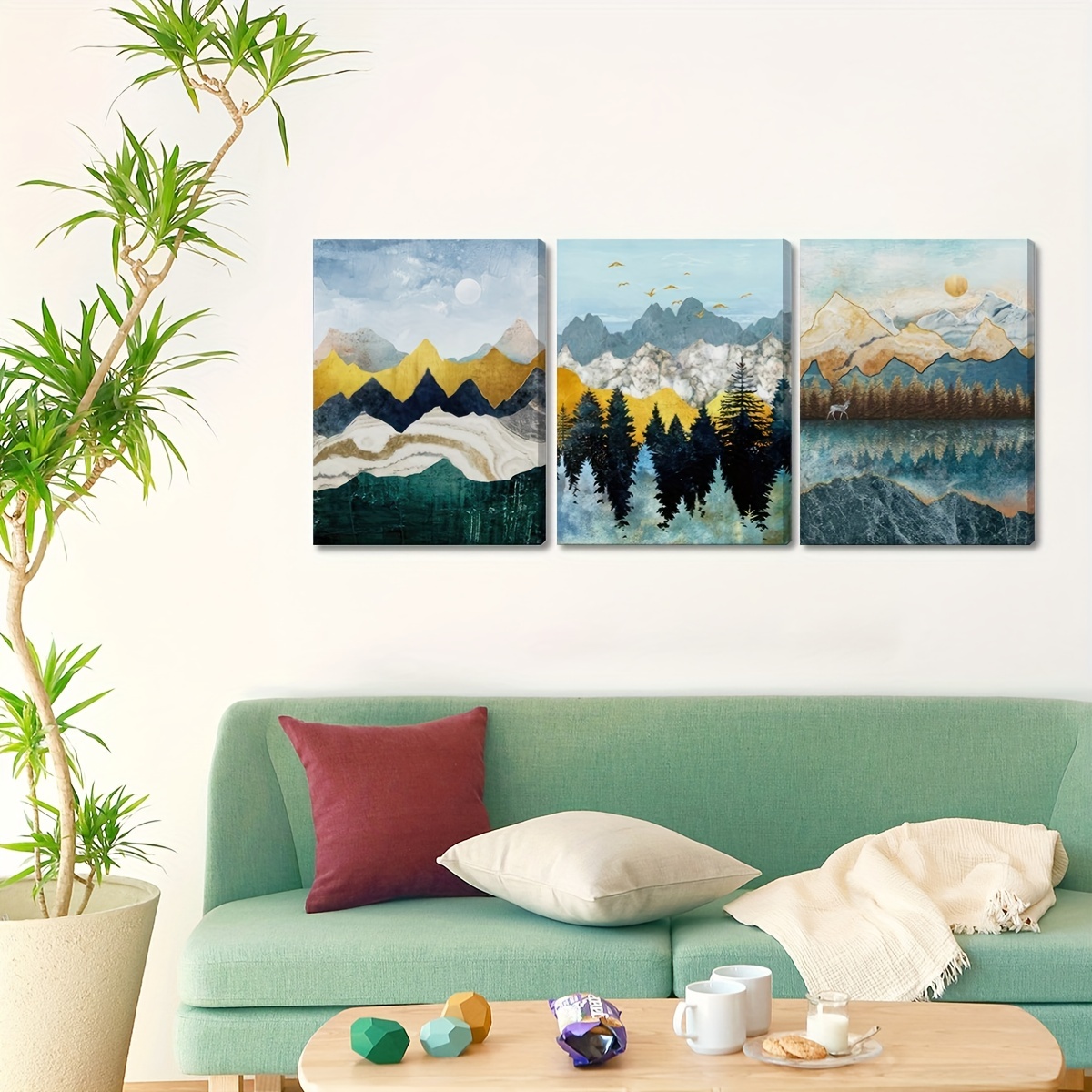 3pcs Framed Natural Landscape Ink Art Wall Art Prints