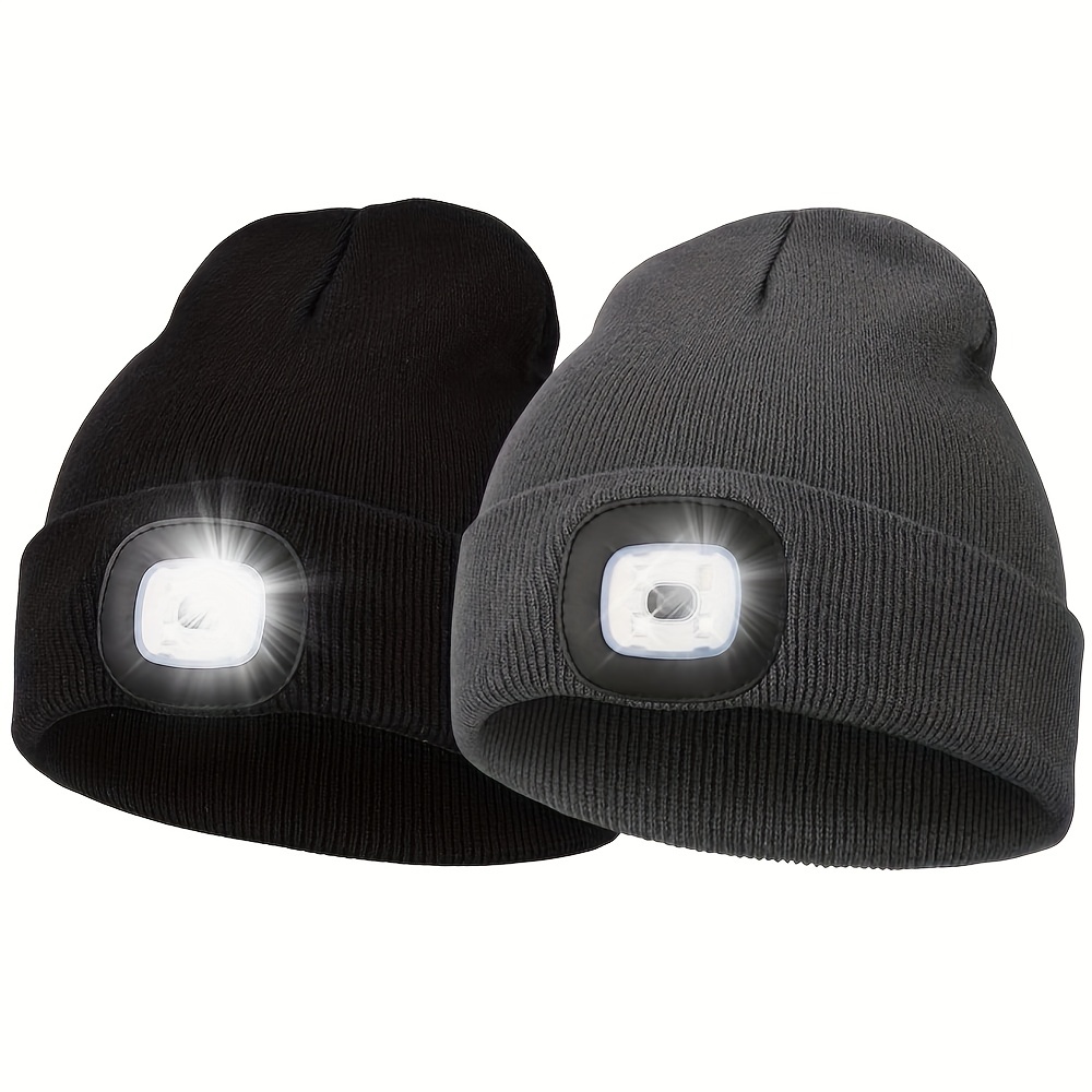 2pcs Bonnet À LED Pour Hommes Avec 6 Couleurs Et Lumière, Bonnet Tricoté À  LED Rechargeable Par USB Pour Hommes Et Femmes, Chapeau Avec Lampe Frontale  - Temu France