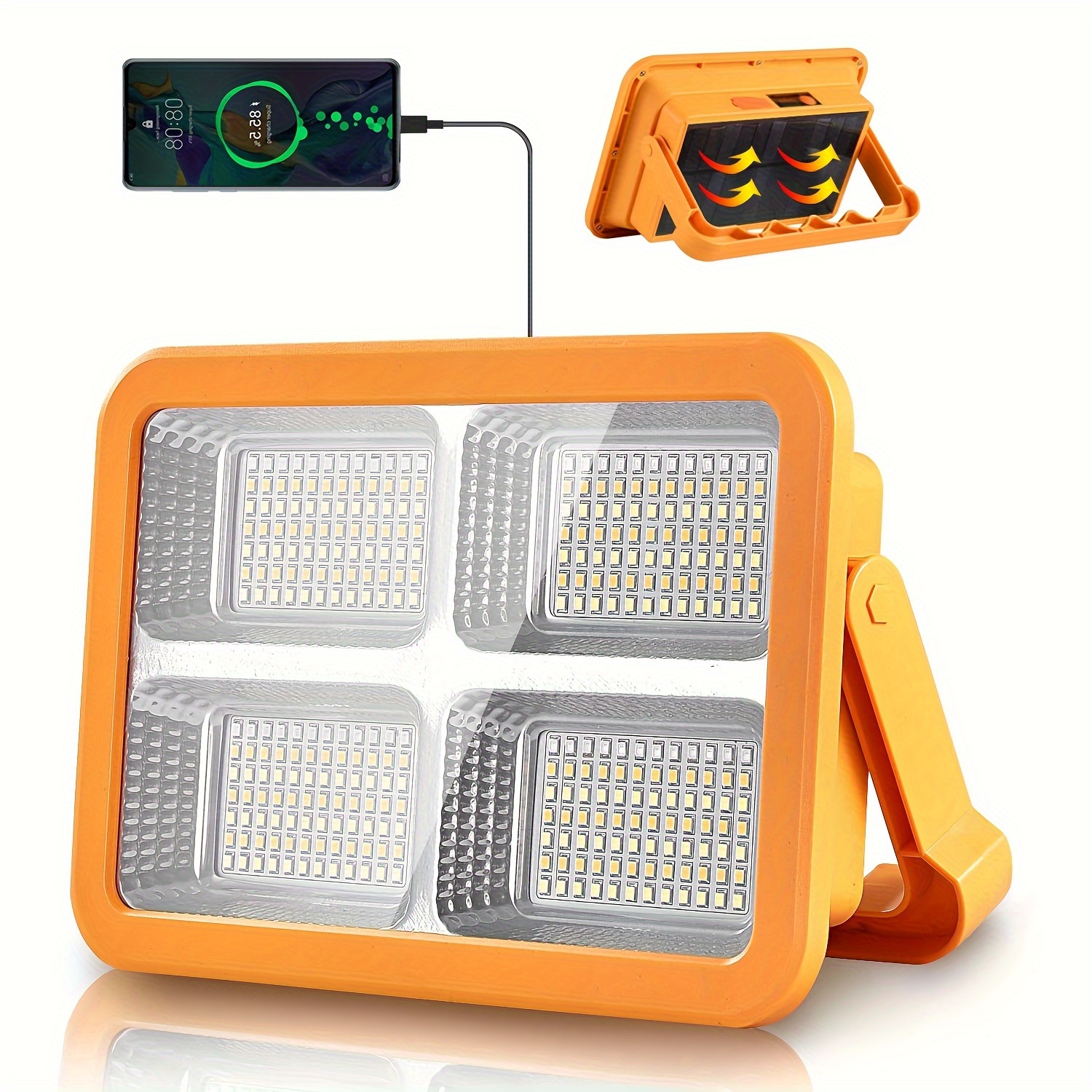 Foco LED Recargable 100W, Foco LED Bateria 336 LEDs/Panel Solar/ 4