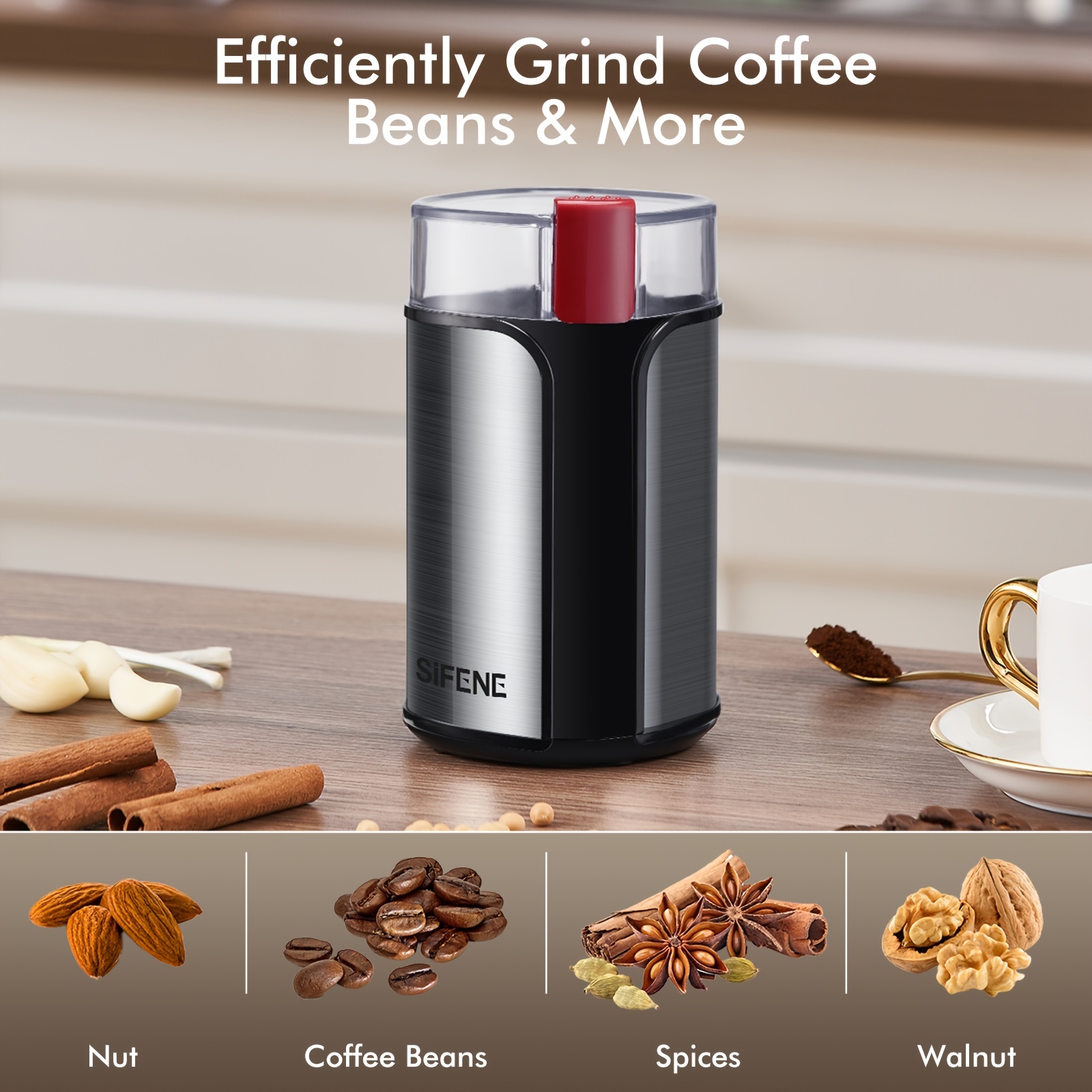 Shardor Adjustable Coffee Grinder Electric, Herb Grinder, Spice Grinder, Coffee Bean Grinder, Espresso Grinder with 1 Removable