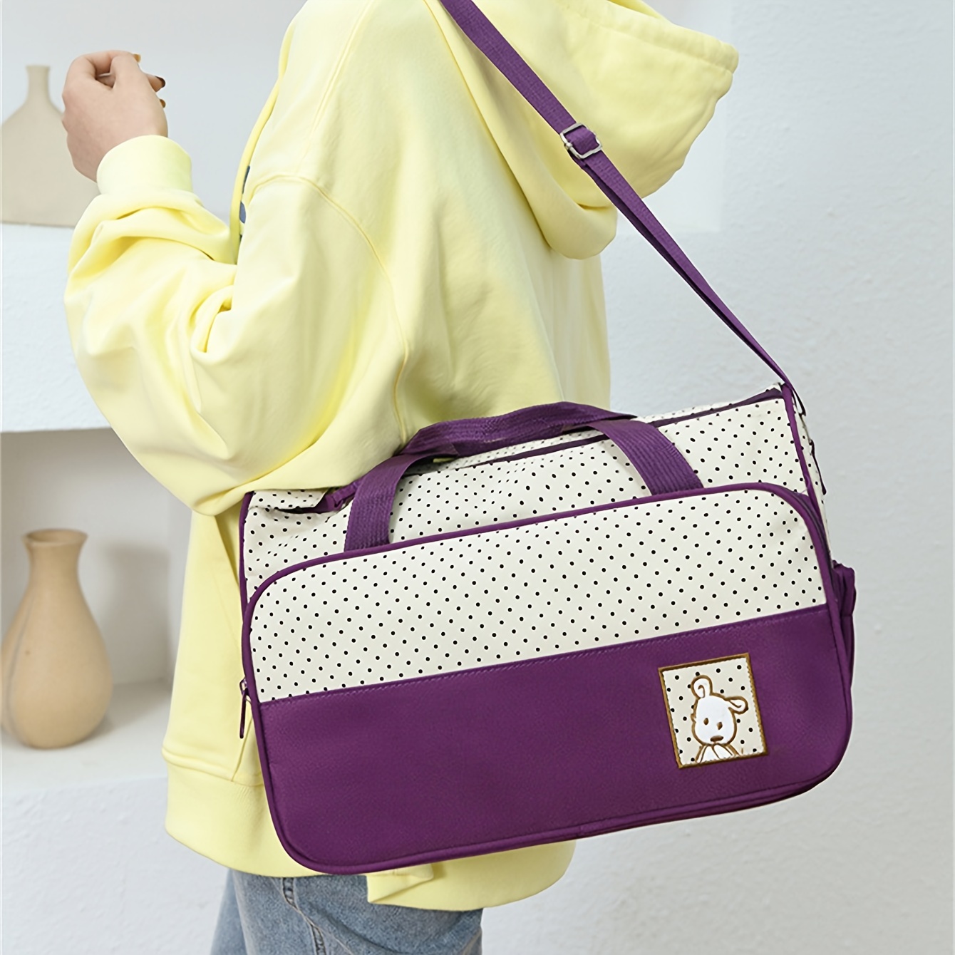 5pcs Polka Dot Mommy Bag Set, Stylish & Spacious