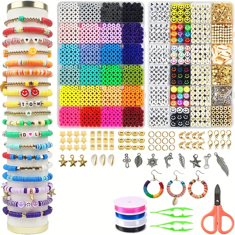 Clay Beads Set Diy Bracelet Making Kit 24 Colors Spacer Flat - Temu