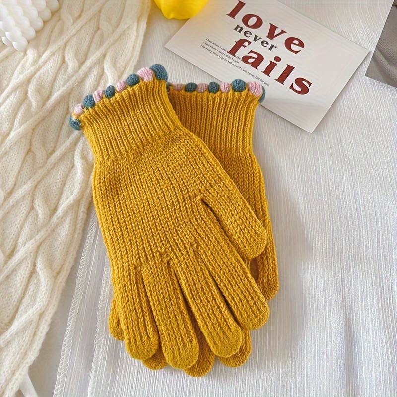 Full Finger Knitting Gloves For Women & Girls, Windproof Thick Gloves,  Winter Outdoor Cycling Driving Gloves - Temu