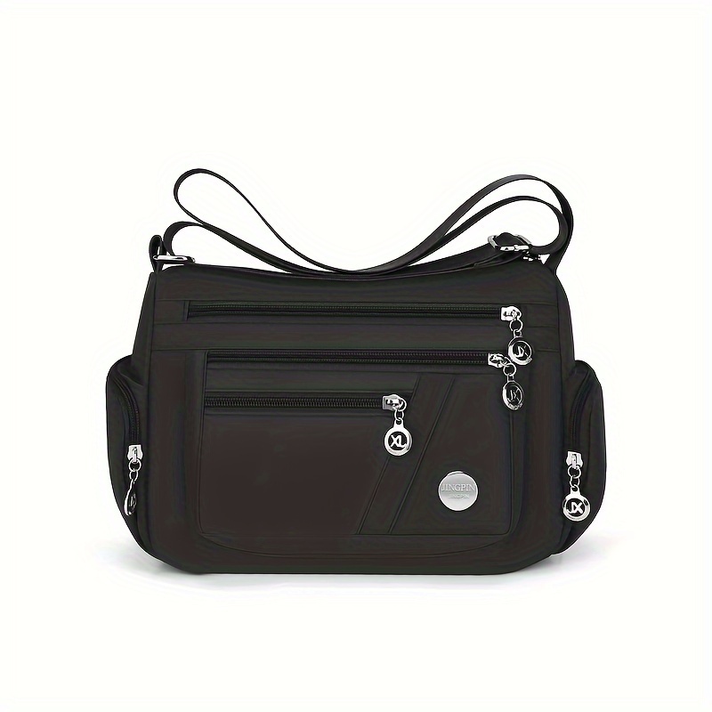 Simple Nylon Crossbody Bag, Casual Multi Zipper Purse, Fashion Shoulder Bag & Messenger Bag For Women