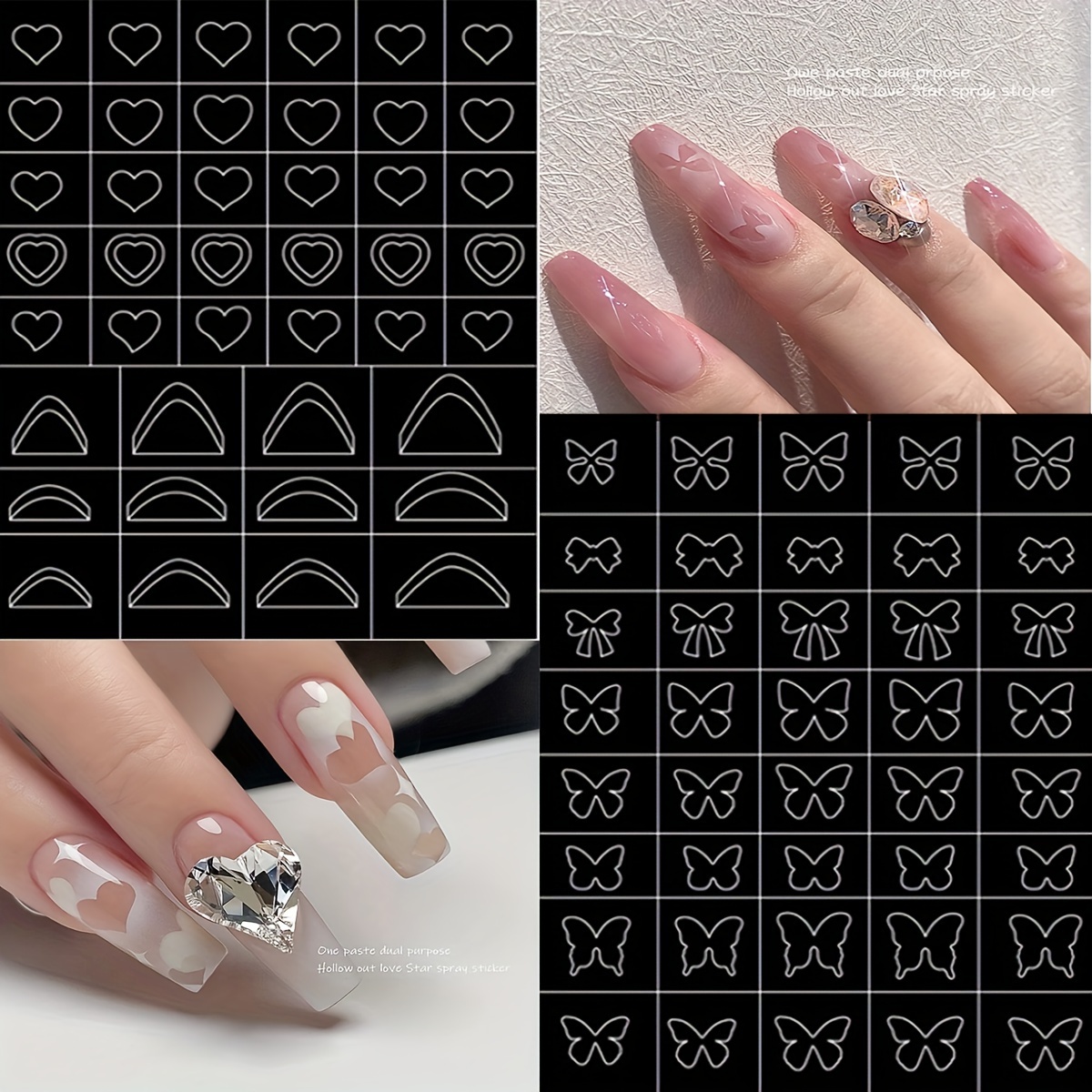 Airbrush Nail Art Stencils Spray Template Nail Stickers Butterfly Star  Heart Line French Tip Nail Decals Manicure Stencil Tool