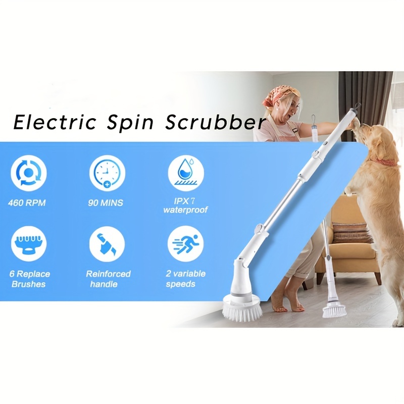 Electric Spin Cleaner Cordless Power Scrubber with 6 Replacement